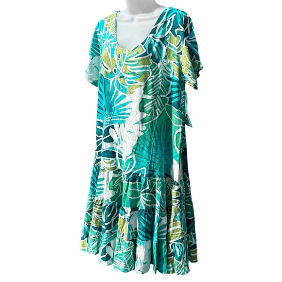 JAMS WORLD Women Size L Garden Isle Tropical Multi Green Hattie Tiered Dress. - Picture 2 of 11